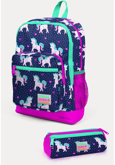 Coral High Kids Lacivert Pembe Unicorn Desenli 2'li Okul Çanta Seti Set0223467