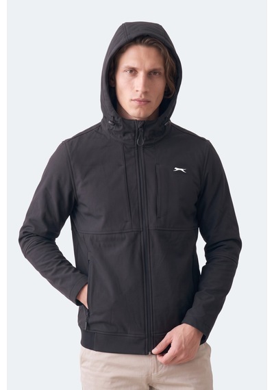 Slazenger Crest I Erkek İçi Polarlı Rüzgar Ve Su Geçirmez Softshell Siyah Mont & Kaban