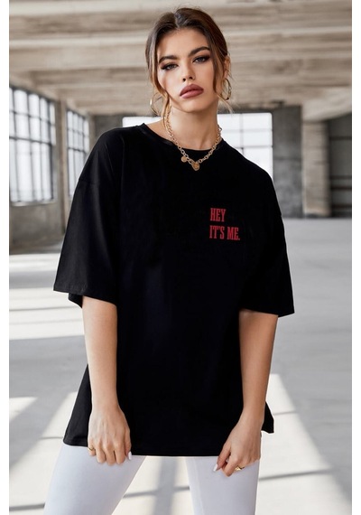 Startmore Oversize Hey It's Me Baskılı Garalio T-shirt Siyah