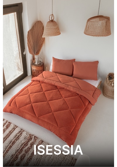 Lüks Wellsoft Çift Taraflı Yumuşak 4 Mevsim Yorgan Seti Yorgan Uyku Seti Çeyiz 195 X 215cm Kiremit