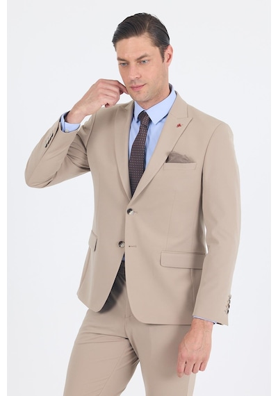 İmza Koyu Bej Kırlangıç Yaka Kelebek Astar 6 Drop Slim Fit Beli Lastikli Takım Elbise 1001250176 Koyu Bej