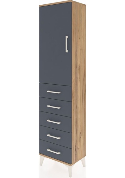 Arges Dolap 2 Raflı 5 Çekmeceli Tek Kapaklı 44x30x182 Çam-ant... Çam