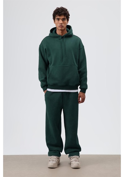 Vamos Basic Oversize Yıkamalı Hoodie Nefti Yeşil