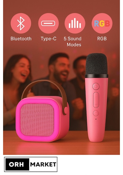 Kablosuz Karaoke Bluetooth Hoparlör Tek Mikrofonlu Rgb Işıklı, Taşınabilir, Usb/sd Parti Hoparlörü