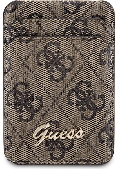 Guess Lisanslı Magnetik Standlı Kartlık 4g Desenli Metal Script Logolu Kahverengi