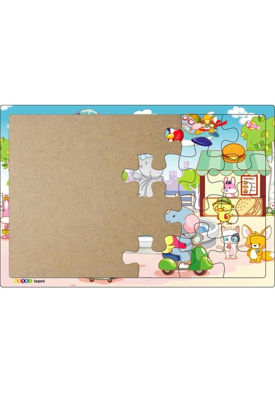 Sevimli Hayvanlar Şehirde  3-9 Yaş Için 24 Parçalı Ahşap Puzzle Y
