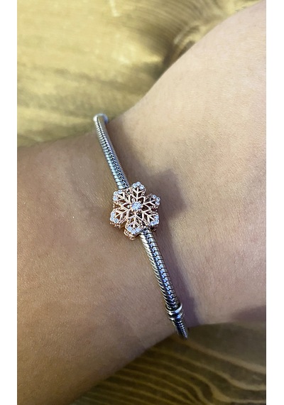 Kadın Rose Renk Kar Tanesi Model Gümüş Charm