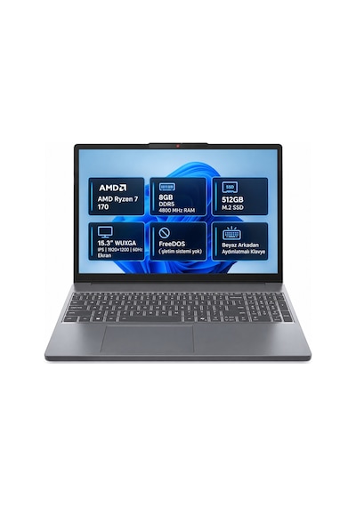 Lenovo Ideapad Slim3 16ARP10 83K700PTTR R7-170 8 GB 512 GB SSD 15.3" Dos WUXGA Dizüstü Bilgisayar