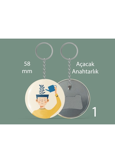 58 Mm Buton Anahtarlık Yuvarlak Baskılı Anahtarlık Çok Renkli