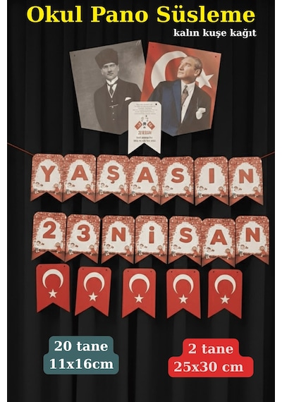 23 Nisan Okul Pano Süsleme Seti Yaşasın 23 Nisan Afiş & Bayraklı Süs Kalın Kuşe Kağıt Standart