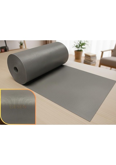 Almıtal 48 Cm X 5 M Açık Gri Çizgi Desenli Suni Deri, Çekmece İçi Kaydırmaz Çekmece Halısı, Raf Örtüsü Çok Renkli
