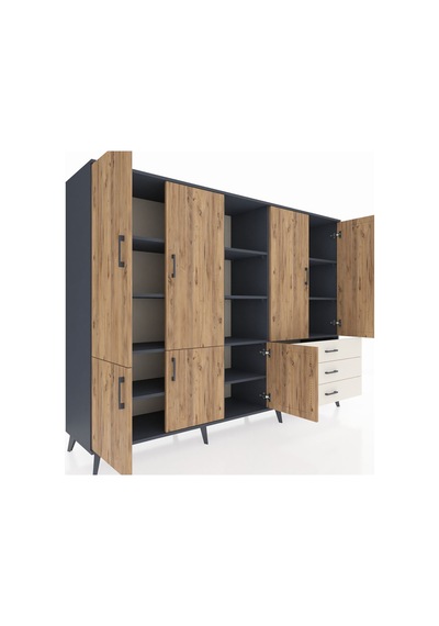 Hyperion Dolap 11 Raflı 3 Çekmeceli 7 Kapaklı 220x44x163 Antrasit-çam/aytaşı Atlas Çam/aytası - Antrasıt