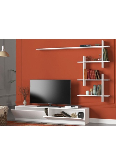 Dekorister Ahenk Duvar Raflı Tv Ünitesi Beyaz