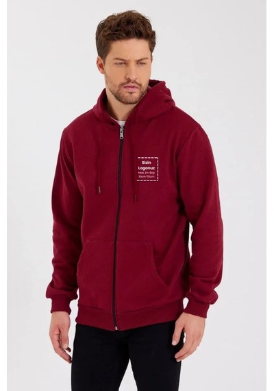 Efnaz Style Unisex Tam Fermuarlı Kapşonlu Özel Tasarım Sweatshirt - Bordo beyaz