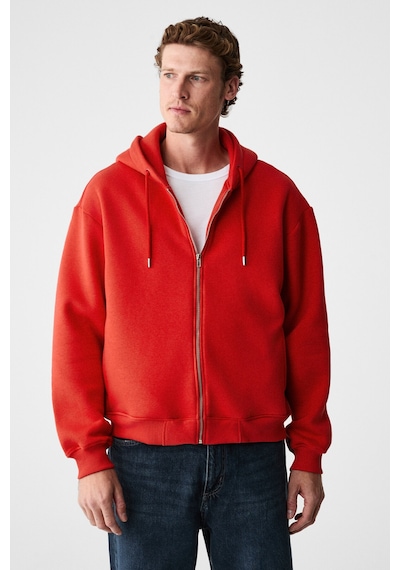 Grimelange Ashby Erkek Kapüşonlu Fermuarlı Cepli Kordonlu Boxy Kalıp Kırmızı Sweatshirt Kırmızı