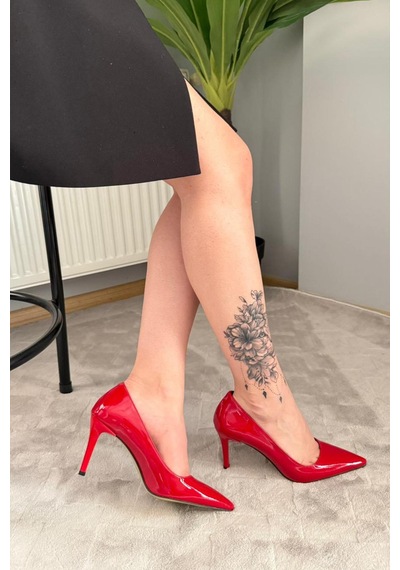 Preshley Kadın Adel Kırmızı Rugan 9 Cm İnce Topuklu Stiletto Kırmızı