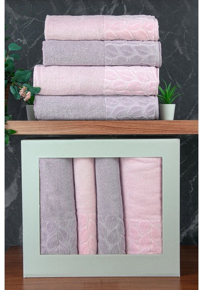 Hazal %100 Pamuklu Kutulu 4'lü Banyo Havlu Seti Hamam Takımı 50x90 - 90x150 Gri-pudra - 00081 Gri