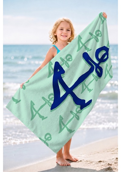 Çapa Marine Mint Plaj Havlusu - Akdeniz Modern Lacivert Turkuaz Hızlı Kuruyan Mikrofiber Havlu Çok Renkli