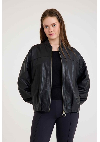 Oversize Bayan Deri Ceket Vb-5 Bk-2785 - 24038 Siyah