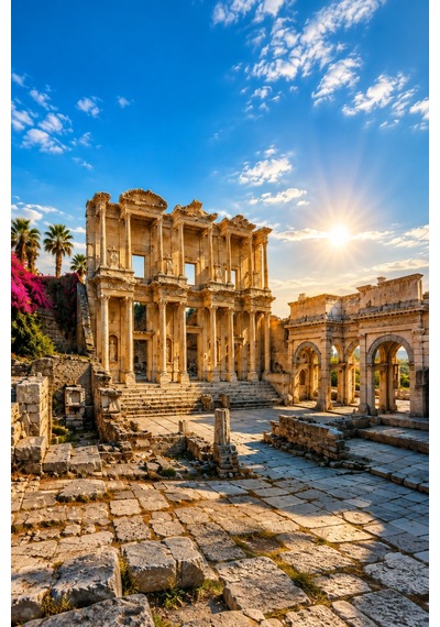 Gökçeoğlu Cam Kesme Tahtası İzmir Efes Antik Kenti Temalı - Cam Kesme Tablası 30cm X 40cm Beyaz