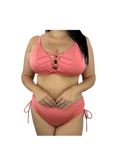 Büyük Beden Bağcıklı Göğüs Dekolteli Ayarlanabilir Askılı Yüksek Bel Yan Büzgülü Kadın Bikini Takım Mercan Büyük Beden Bağcıklı Göğüs Dekolteli Ayarlanabilir Askılı Yüksek Bel Yan Büzgülü Kadın Bikini Takım Mercan