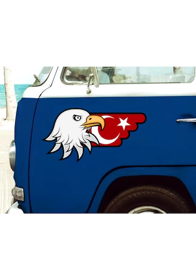 Kartal Ve Türk Bayrağı Sticker - Araba Oto Motosiklet Karavan Sticker - 00727 15x8 Cm