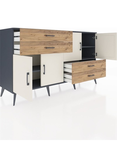 Hyperion Konsol 3 Raflı 4 Çekmeceli 4 Kapaklı 176x44x99 Antrasit- Antrasit-aytaşı/çam Hyperion Konsol 3 Raflı 4 Çekmeceli 4 Kapaklı 176x44x99 Antrasit- Antrasit-aytaşı/çam