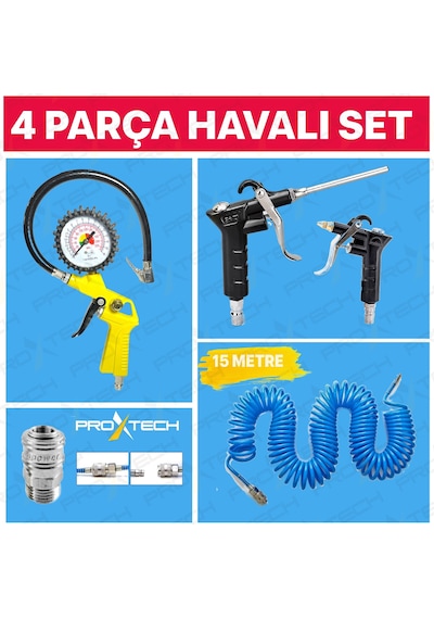 Proxtech Kompresör Lastik Şişirme. Spiral Hava Hortumu 15 Mt