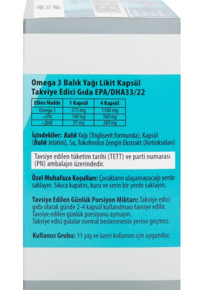 Omega 3 Licaps 33/22 Norveç Menşeli Balık Yağı Kapsül Balık Jelatini 3 x 60 Kapsül