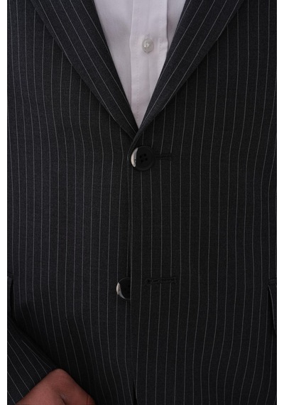 Dupont Classics Dupont Slim Fit Mono Yaka 6 Drop Çift Yırtmaç Çizgili 2'li Takım Elbise Gri