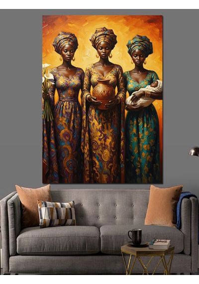 Ahşap Tablo Üç Geleneksel Afrikalı Kadın