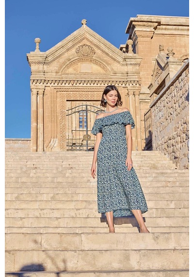 L'ombre Çiçek Desenli Elbise Lacivert