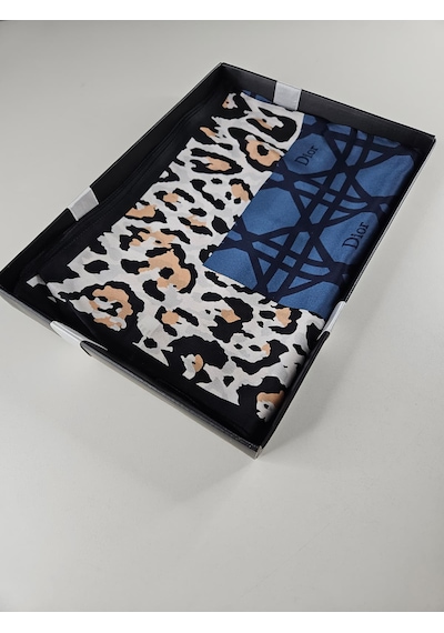 Miorel Scarfs Leopar Tema Cd Tema Vual İpek Şal Aksesuar Fular Silk Scarfs Shawl Hijab Mavi