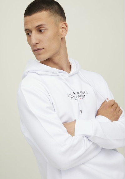 Jack & Jones Kapüşonlu Premium Baskılı Sweatshirt- Bluarchie 12216335 White Beyaz
