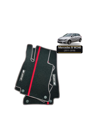 Oto Halı Paspas Seti Mercedes B Serisi W246 2011 2018 Uyumlu - Siyah Kırmızı Şeritli