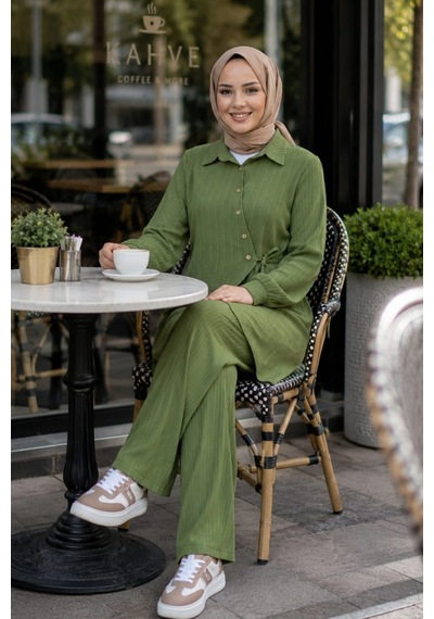 Hb Harma Time Butik Kadın Düğmeli Kuşaklı Çilek Kumaş Tunik Pantolon Haki İkili Takım Haki Haki Hb Harma Time Butik Kadın Düğmeli Kuşaklı Çilek Kumaş Tunik Pantolon Haki İkili Takım Haki Haki