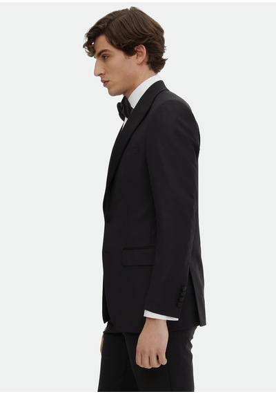 Ramsey Siyah Düz Thin&taller Slim Fit Kruvaze Yaka Dokuma Smokin Takım Elbise