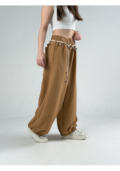 Cocopelli Kemerli Taba Kadın Baggy Pantolon Coc3070