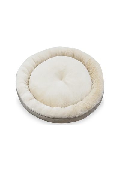 Bunny Kedi Ve Köpek Yatağı Bej 85x85x15 Cm Büyük, Donut Şekli, Yükseltilmiş Kenar, Ultra Yumuşak Peluş, Gergin