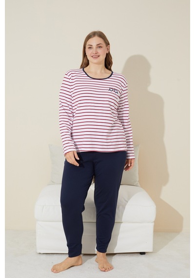 Siyah İnci Pamuklu Curve Büyük Beden Battal Boy Örme Pijama Takım 24240638 Kırmızı Beyaz Siyah İnci Pamuklu Curve Büyük Beden Battal Boy Örme Pijama Takım 24240638 Kırmızı Beyaz