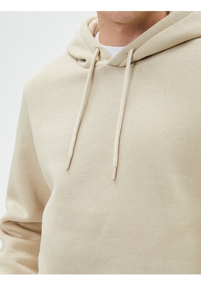 Koton Basic Kapşonlu Sweatshirt Uzun Kollu Ribanalı Şardonlu Bej 4sam70001mk Ekru