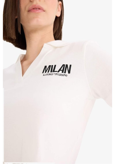DeFacto Fitted Polo Yaka Nakış Baskılı Modal Kısa Kollu Tişört E5151AX25SMER105