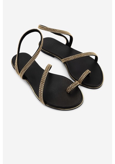 Valmenti Kadın Hakiki Deri Black/gold Düz Sandalet 1141 740 Bn Sndlt Y26 Black/gold Siyah - Altın
