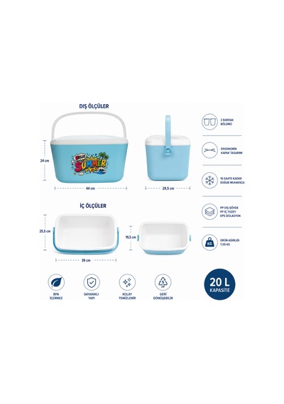 20 Lt Buzzy Retro Buzluk Termos 1179 Cooler Box -402 Açık Mavi