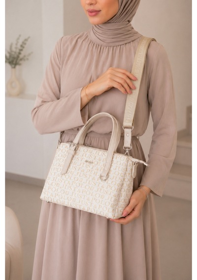 Just Polo Kadın Orta Boy Premium Deri Ayarlanabilir Askılı 3 Bölmeli Şık El & Omuz Çantası Shoulder Bag Krem