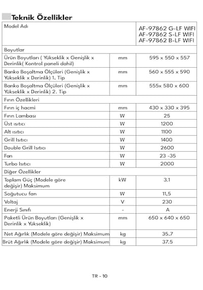 Vestel AF-97862 S-LF WIFI 73 LT Ankastre Fırın