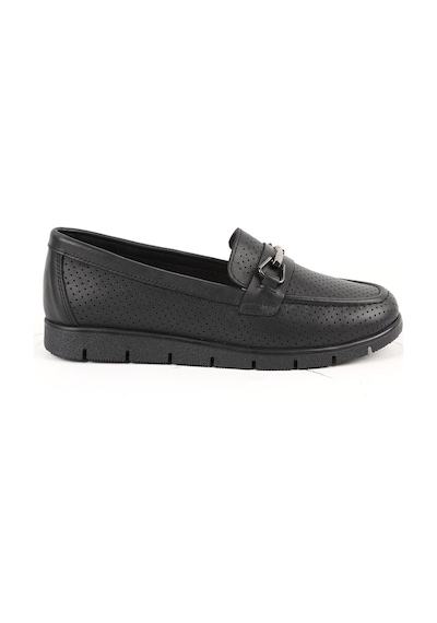Libero L076.2500-1 Lazer Kesim Metal Tokalı Esnek Kalın Eva Taban Kadın Loafer Siyah