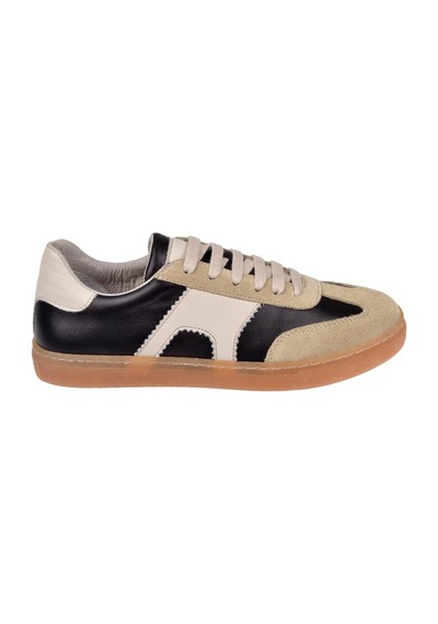 Floor Hakiki Deri Kadın Spor Ayakkabı Sneaker Mak-5120 Siyah Bej Siyah Bej
