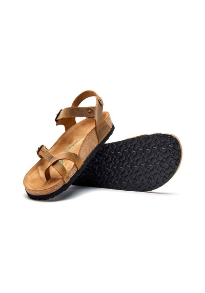 Comfortfusse Gabriella - Kadın Ortopedik Hakiki Deri Sandalet Taba Yağlı Deri