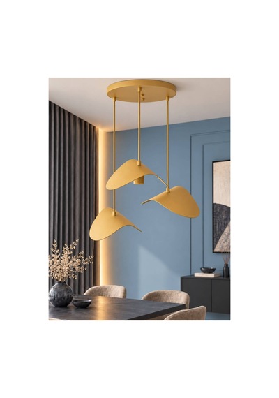 Velaris Eskitme Metal 3'lü Sarkıt Avize Minimalist Modern Salon Aydınlatması - Yaprak Tasarımlı Modern Salon Ve Mutfak Aydınlatması